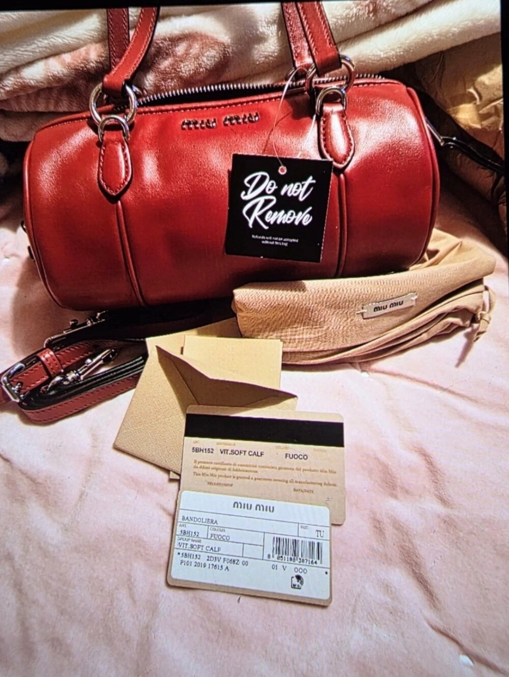 NWT Miu Miu Bandoliera Vitello Soft Calf Leather Barrel Bag Fuoco Red